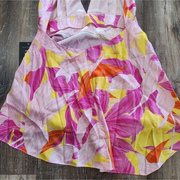 Retrofete Valo Mini Dress in Botanical Floral Halter Size Large Silk NWT - Picture 8 of 12